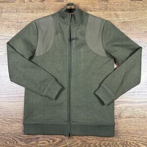 Beretta Sweater Mens Small Green Full Zip Shooting Shoulder Patches Hunting